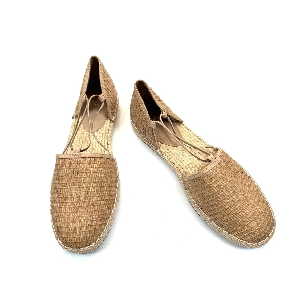 Eileen Fisher Lee Espadrille Flats Women 10‎ NWOT Leather Straw Texture Slip-on